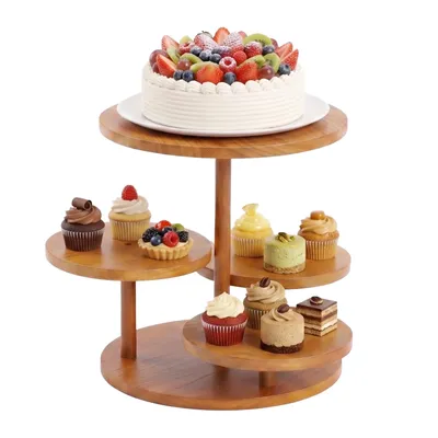 Produktbild von Tortenständer 4 Etagen aus Holz – Kuchen & Cupcake Ständer für Torte, Muffins & Desserts, Serviertablett für Hochzeit, Geburtstag & Party