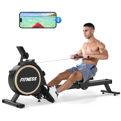 Image de Rameur pour la maison silencieux - résistance magnétique à 16 niveaux - avec support d'application Bluetooth - support de tablette et coussin de siège confortable - 160 kg