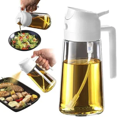 Immagine prodotto di Set per olio d'oliva in acciaio inossidabile da 16 oz - 470 ml - Contenitore per olio - Dosatore 2 in 1 con siringa - Accessori da cucina per insalate e grigliate - Bianco