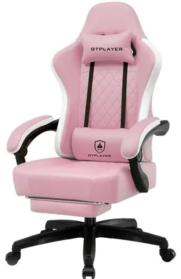 Obrázok produktu pre Herná stolička – ergonomická kancelárska stolička – umelá koža – pružinový sedák – nastaviteľná výška – podnožka – otočná o 360° – maximálna nosnosť 150 kg – ružová