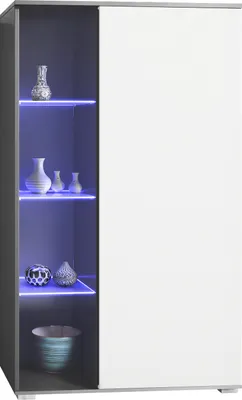 Produktbild von Vladon Vitrine Davos, Germany, Standvitrine mit 3 Glasböden und 8 Fächer inkl. LED, Anthrazit matt/Weiß matt (71,5 x 134 x 35 cm)