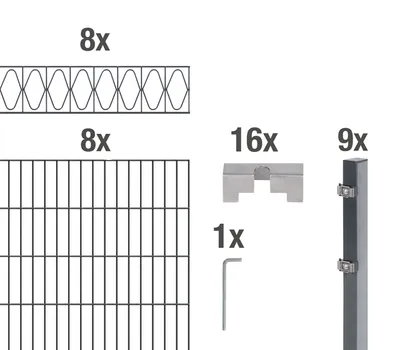 Produktbild von Alberts Doppelstabmattenzaun Eleganz, Höhe 160 cm, Länge 16 m, 2 m Matte, anthrazit, zum Einbetonieren