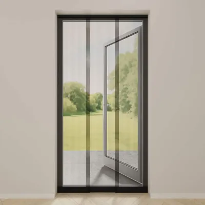 Produktbild von DTCH® Fliegenvorhang – Lamellenvorhang Tür – Schwarz Netz – Profil Anthrazit – Ohne Bohren – 95 x 235 cm