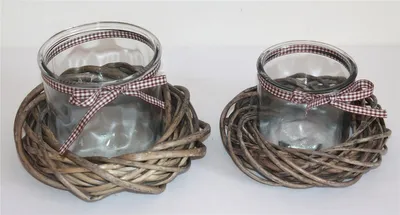 Produktbild von 009, 2'er Set Windlicht aus Glas mit Weidenkranz natur M & S