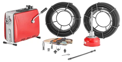 Obrázok produktu pre VEVOR Elektrická stroj na čistenie rúrok, 500 W, 1400 ot./min, čistič odpadov, 2 ks 20 m x 16 mm a 5 m x 9,5 mm pružný kábel, 0,4 m x 12 mm flexibilná pružina a 6 rezačiek, pre rúrky s priemerom 50–110 mm
