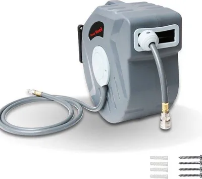 Immagine prodotto di Avvolgitubo automatico in PVC con 20 m di tubo, lunghezza 2 m, rotazione a 180°, contenitore avvolgibile, 39,5 x 20 x 34,5 cm