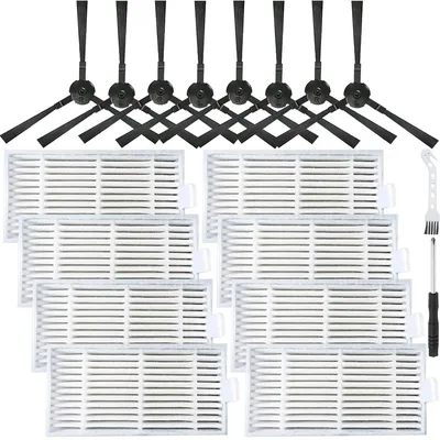 Ersatz-Set: 8 Seitenbürsten + 8 HEPA-Filter für ILIFE ZACO V3-V5s Pro