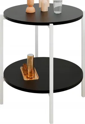 Zdjęcie produktu dla Stolik pomocniczy okrągły loft z półką 55x55x62 cm metalowy biały