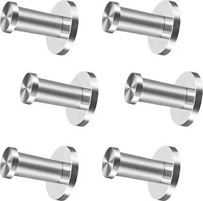 Produktbild von 6 Stück Bademantelhaken, Wandhaken, Handtuchhaken, Mantelhaken aus Edelstahl für Badewanne, gebürstetes Nickel (52 mm)