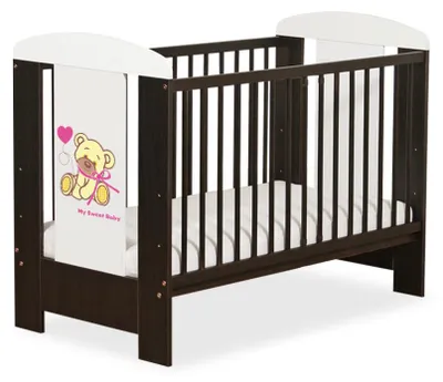 Produktbild von Holz-Babybett 120 x 60 cm – Bär mit Schleife, rosa-braun