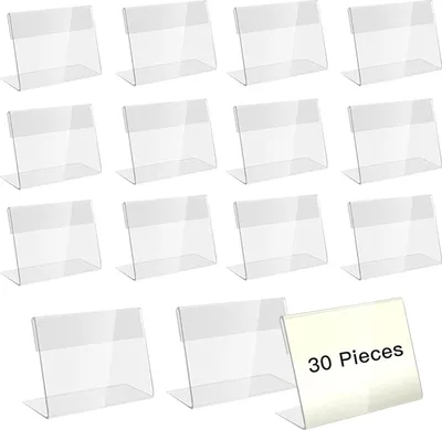 Produktbild von 30 Stück Acryl Etikettenhalter - Buffetkarten - Preisschilder Standard - Namensschilder - Acrylständer - Transparente Halter - Visitenkartendisplay - Büro - Geschäft - Supermarkt