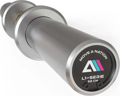 A close-up, studio shot of a barbell end.