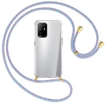 Produktbild von Handykette Backcover-Schutzhülle mit Band (Metall goldfarben) für Oppo A94 5G / F19 Pro+ 5G - pink/mint