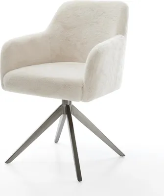 Produktbild von DELIFE Drehstuhl Greg-Flex Plüsch Creme-Weiß Kreuzgestell breit Graphit 360° drehbar Wippfunktion Taschenfederkern