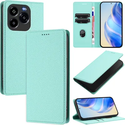 Produktbild von Litchi Leder Handyhülle für Oukitel C65 / C65 Pro Wallet Kartenfächer Standfunktion Hülle Türkis