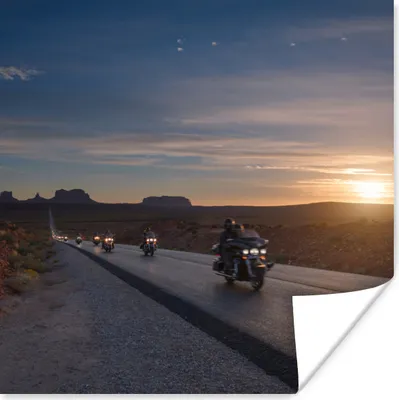 Produktbild von MuchoWow® Poster Motorrad - Straße - Sonnenuntergang 100x100 cm - Babyzimmer