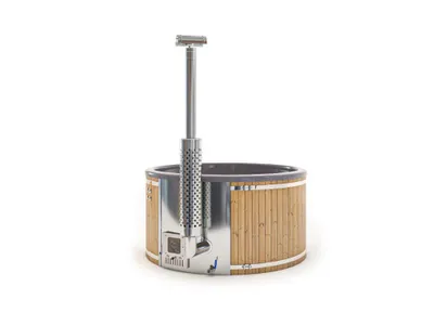 Produktbild von FinnTherm Holz Badefass Stockholm aus Thermoholz, Whirlpool, Hot Tub Ø 200 cm, in Anthrazit, 8 Personen, inkl. Edelstahl-Ofen (30 kW, Schwimmbecken, Badebottich, Sprudelbad