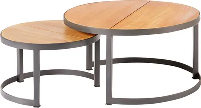 Produktbild von 2er Set Beistelltisch Nested 70/50 x 36/30 cm Teak Edelstahl Natur Grau