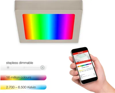 Produktbild von Deckenleuchte Telefunken LED 23W WiFi RGB Aufbauleuchte Dimmbar Eckig Matt-Nickel