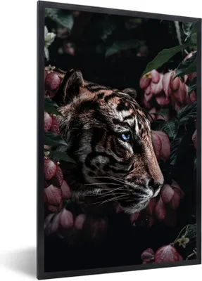 Produktbild von MuchoWow® MuchoWow® Gerahmtes Poster Tiger - Rosa - Blumen 40x60 cm - Poster mit zchwarzem Bilderrahmen - Papierdruck - Wandbilder