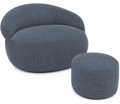 Immagine prodotto di Pouf XXL sfoderabile in velluto a coste BANANAIR 110x100 cm + poggiapiedi grigio scuro