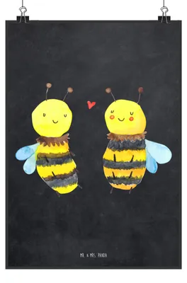 Produktbild von Mr. & Mrs. Panda Bild Biene Verliebt DIN A3 - Kreidetafel - Geschenk, Wanddeko, wandkunst, Wandbild, drucke