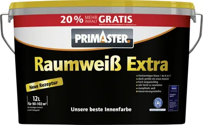 Produktbild von Primaster Raumweiß Extra Wandfarbe konservierungsmittelfrei weiß matt 12 L