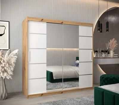 Obrázek produktu pro Skříň se zrcadly VIVIEN - šířka 200 cm, dub artisan / bílá