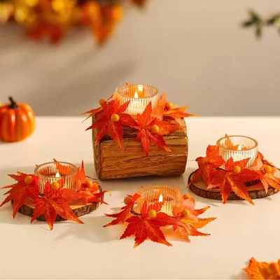 Immagine prodotto di Set di 4 portacandele in vetro con ghirlanda autunnale per decorazioni d'interni