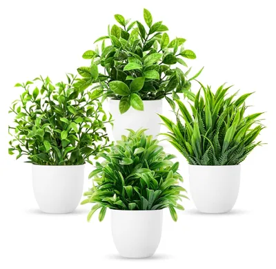 Produktbild von 4 Stück Künstliche Pflanzen, Kleine Topfpflanzen, Emulationspflanzen, Plastikpflanzen im Topf, für Schreibtisch, Zuhause, Balkon