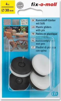 Produktbild von Kunststoffgleiter mit Stift rund 30mm weiß fix-o-moll