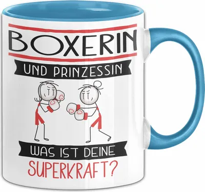 Produktbild von Boxerin Und Prinzessin Tasse Geschenk Für Eine Boxerin Geburtstag Was Ist Deine Superkraft (Blau)