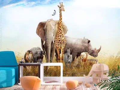 Produktbild von Vlies Fototapete Afrika Tiere 400x280 cm Tapeten Wandtapete XXL Elefant Löwe g-B-0083-a-a
