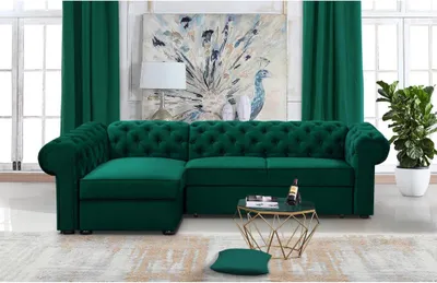 Image de Canapé d'angle en L Chester XL Canapé d'angle en L avec fonction de couchage et canapé-lit Chester XL Canapé de stylefield, tissu : kronos 19 - bottle green, boutons : tissu à boutons, ottoman : gauche