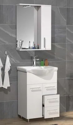 Produktbild von VCM 3-tlg. Waschplatz | Waschtisch Unterschrank 55 cm | Badmöbel Set mit Waschbecken und Spiegelschrank | praktische Schubladen | Komplettset Lisalo L