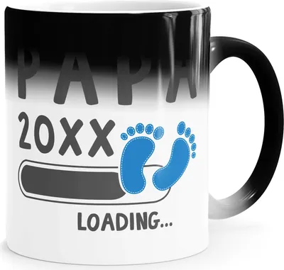 Produktbild von Kaffee-Tasse Papa loading Thermoeffekt Zaubertasse Geschenk für werdenden Papa Ankündigung Schwangerschaft Geburt Baby MoonWorks® weiß/blau Magic-Tasse