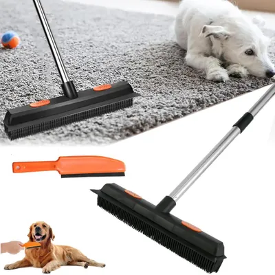 Zdjęcie produktu dla Szczotka do usuwania sierści zwierząt (130 cm) – Szczotka gumowa z teleskopową rączką – Szczotka do podłóg, idealna do dywanów, płytek i parkietu – 33,5 cm