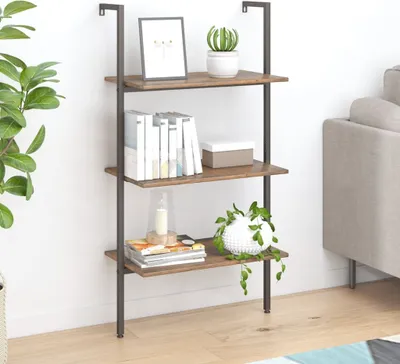 Obrázok produktu pre Naklonený regál s 3 policami, tmavohnedo čierny 64x35x120,5 cm