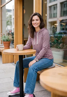 Produktbild von Salzhaut Damen Hoodie-Shirt Emmer mit Streifen in Chocolate-Rose, Größe S, KI-generiertes Bild