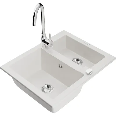 Obrázek produktu pro Mexen Carlos 1,5-miskový granitový dřez s kuchyňskou baterií Telma, Bílá - 6518-20-670200-00
