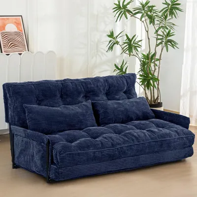 Immagine prodotto di Divano da pavimento regolabile con 2 cuscini, pouf multifunzionale, divano letto con braccioli e schienale reclinabile in 5 posizioni, versatile seduta da pavimento ideale per la lettura