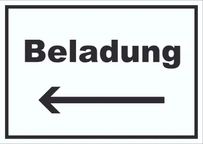 Produktbild von Beladung Schild mit Text und Richtungspfeil links Transport Fracht waagerecht A3 (297x420mm)