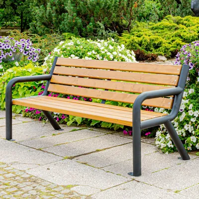 Produktbild von REKORD Viking BIS Tek Gartenbank 186 cm 3-4 Sitzer Robuste Parkbank aus verzinktem Metall und Holz mit Rückenlehne wetterfeste Outdoor Sitzbank