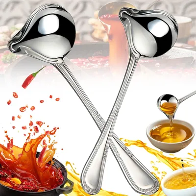 Imagen del producto de Cucharón con vertedor, de acero inoxidable, 20 cm, para salsas y aderezos