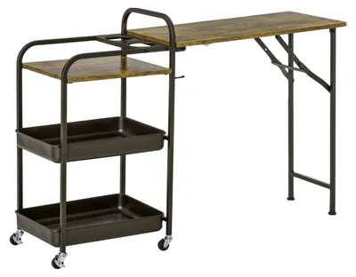 Image de Chariot de cuisine, bois et métal, 76 cm L x 46 cm l x 91 cm H, 3 étagères, capacité de charge de 45 kg, 4 roulettes pivotantes