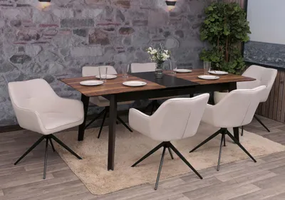 Immagine prodotto di set di 6 sedie per sala da pranzo HWC-O47, bracciolo per sedia da cucina, girevole a ritorno automatico, tessuto/tessuto (270g/m²) ~ bianco crema