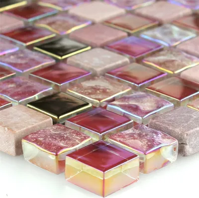 Produktbild von Glas Naturstein Mosaikfliesen Meramec Rot Rosa Gold
