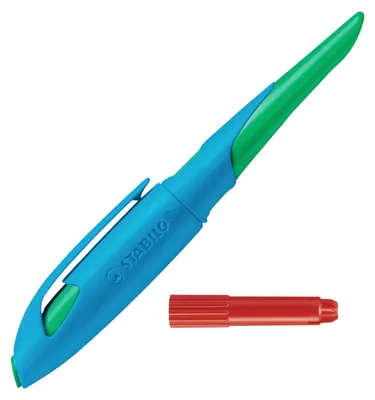 Produktbild von STABILO Ergonomischer Schulfüller EASYbirdy inkl. Patrone - himmelblau/grasgrün - Rechtshänder:innen - Anfängerfeder (A) - mit Einstellwerkzeug