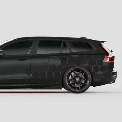 Produktbild von Auto Waben Aufkleber Set "Schwarz Matt" Hexagon Honeycomb Folie Dekor KX078-10