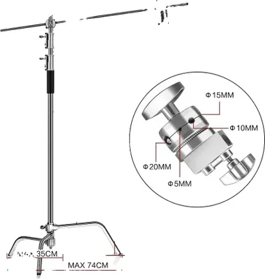 Immagine prodotto di Stativo a C in acciaio inox, altezza regolabile da 1,3 m a 2,6 m, compresa la traversa, solo stativo a C 26M
